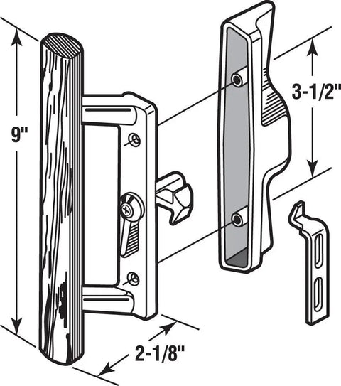 Diagram of Sliding Glass Door Handle Set With Hook Style Internal Lock Diecast And Wood Construction Black Finish DIY Friendly