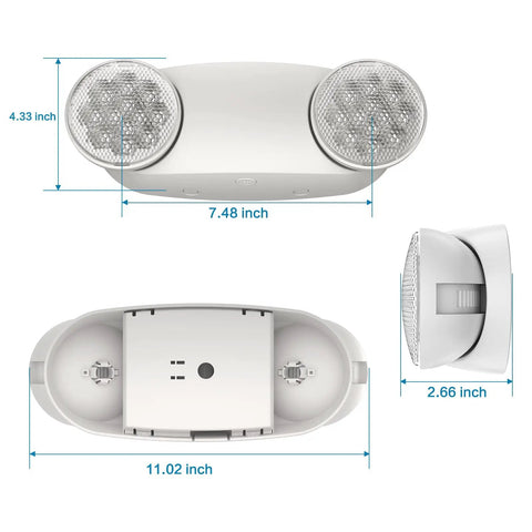 Dimensions of 4 Pack LED Emergency Lights With Battery Backup For Business, Dual Bug Eye Heads Adjustable, UL 924 Certified Lighting