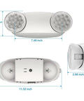 12 Pack LED Emergency Light Fixtures Boasting Rock Solid Battery Backup And Iconic Bug Eye Lenses dimensions shown in inches.