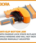 Close-up of Heavy Duty 50 Inch Parallel Clamps 2 Pack Woodworking Bar Clamps showing anti-slip bottom jaw and grip features.