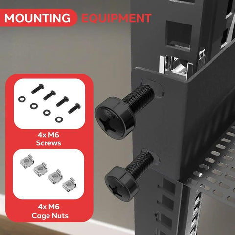Mounting hardware for 2 Piece 1U Vented Server Rack Shelf With Cantilever And Wall Mount For Universal Cabinet Installations