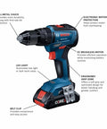 18V EC Brushless Hammer Drill Driver with half inch capacity showing all-metal chuck and ergonomic grip for heavy duty tasks