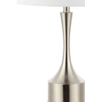 Close-up of base and shade of 26 Inch Nickel Table Lamp Set Of 2 With USB Charging Ports, French Country Bedside Lighting, LED Bulbs Included.