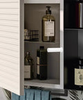 Open cabinet showing Push To Open Cabinet Hardware Kit 12 Pack Magnetic Latch And Door Touch Latch for cabinets with no handles.
