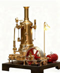 Darn Fine Brass DIY Steam Engine Kit Includes Legit Working Stationary Mill Motor with red flywheel and lamp stand.