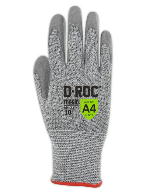 D Roc ANSI A4 Hyperon 13 Gauge HPPE Blended Shell Work Gloves With Polyurethane Coated Palm For Boss Level Dexterity And Wet Grip, Size 9 Large
