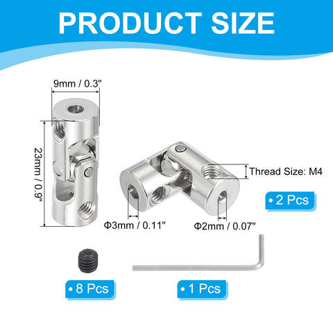 Dimensions of Rotatable Universal Steering Shaft 2mm To 3mm Inner Diameter U Joint Coupling Kit With 2 Joints And M4 Screws