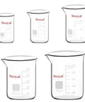 Graduated Borosilicate Glass Beaker Set In Five Sizes 5 Ml, 10 Ml, 25 Ml, 50 Ml, And 100 Ml For Lab Or Home Chemistry Gear