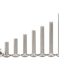 Top Shelf 304 Stainless Steel M4 X 30 Mm Phillips Flat Head Machine Screws 50 Piece Heavy Duty Kit displayed in varying lengths.