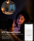 Woman using phone app to control Smart Ceiling Fan Dimmer Switch With 4 Speed Fan Control And Light Dimmer Alexa And Google Assistant Compatible 2.4Ghz Only Single Pole UL Certified 3 Pack