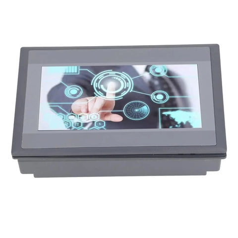 7 Inch HMI Display Panel With TFT LCD 12 Inputs 8 Outputs FX3U 20 40 48MRT Compatible Easy Install Plug and Play Ready ARM9 Processor IP65 Rugged Industrial Touch Panel For Automation front view