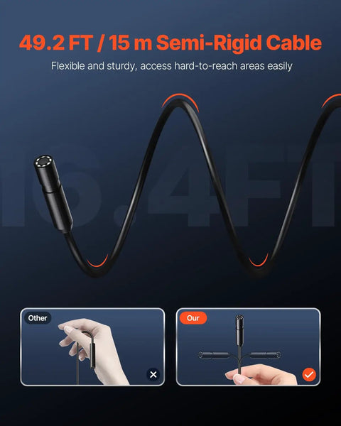 Endoscope Camera With 49.2ft Semi-Rigid Cable For Android And iOS showing flexible cable design