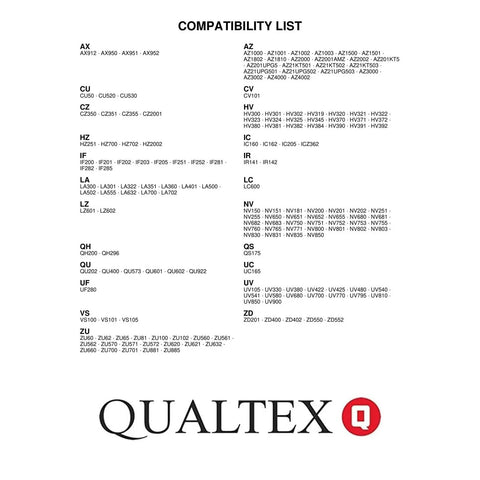 Compatibility list for 2 In 1 Duster Crevice Tool For Shark Vacuums, Fits NV And HV Series Uprights And Crossover Models, Qualtex logo
