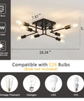 8 Light Semi Flush Mount Ceiling Light Fixture Dope Modern Metal Black Sputnik Chandelier With E26 Base dimensions and bulb types.
