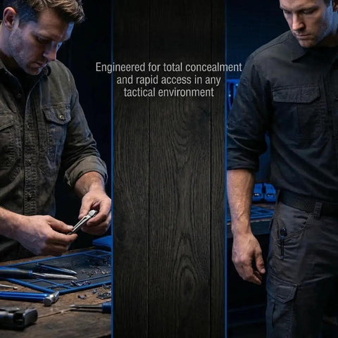 Two men with tools, focus on One Pack Pocket Clip And Lanyard Ring Set For Surge Wave Plus Charge AL ALX Ti TTi XTi Multi Tool, Durable Steel Construction With Quick Release, Rust Resistant And Easy Carry Accessory
