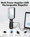 10X Lighted Magnifier with Rechargeable Battery, 3 Color Modes, connected to laptop, rectangular lens for seniors and low vision