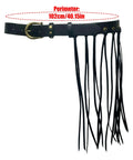 Dope Fringe Belt With Antique Bronze Buckle And Adjustable Waist Strap For Vintage Industrial Vibes And Edgy Streetwear Fits Dynamic Tassel Design, 102cm long with black fringe.