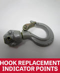 Industrial alloy hook for Compact Lever Hoist One Quarter Ton With Ten Foot Lift, featuring replacement indicator points.