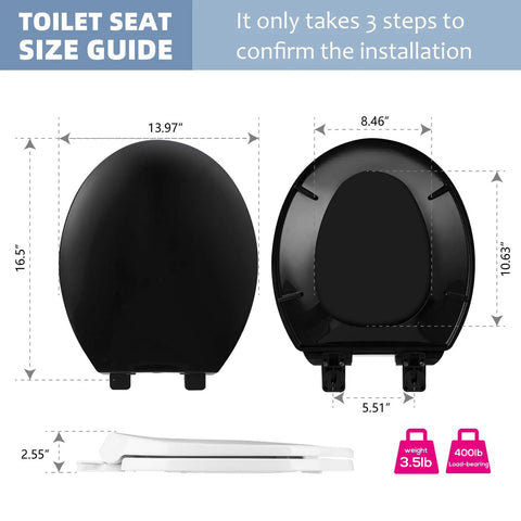 Round Toilet Seat With Slow Soft Close No Wiggle Never Loosen Thick Engineering Plastic For Durability Ultra Easy To Install