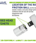 Half Inch Drive Enclosed Head Ratchet With Chrome Finish, 36-Tooth Gear, Single Pawl, detail of friction ball location
