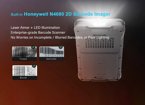 Built-in Honeywell N4680 2D Barcode Imager for Badass Durability 6.5-Inch Rugged Tablet PC with LED illumination.