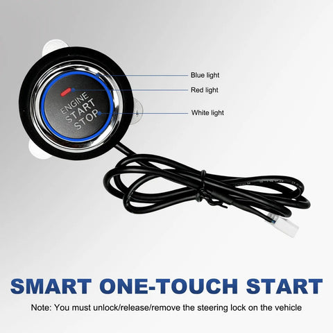 Push To Start Engine Button Kit For Cars With RFID Anti Theft, Keyless Start System, DC12V Ignition Button Set, Easy Install, Secure Your Ride From Thieves, Compatible With Most Vehicles, round wired unit with blue, red and white lights