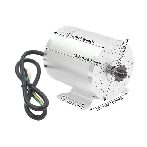 Image of Beefy 1000W 36V Brushless DC Motor Kit with dimensions and sprocket, suited for bikes and scooters.