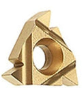 Close-up of a gold carbide insert for the Heavy Duty Hilitand Lathe Turning Tool Kit With 1/2 Inch Shank And Seven Indexable Carbide Inserts.