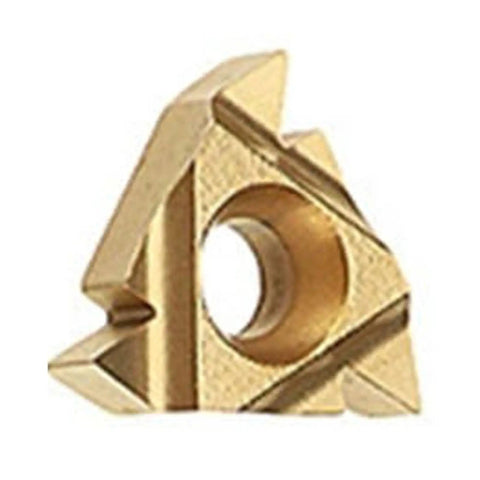 Close-up of a gold carbide insert for the Heavy Duty Hilitand Lathe Turning Tool Kit With 1/2 Inch Shank And Seven Indexable Carbide Inserts.