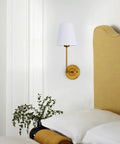 Hardwired Wall Sconces Set Of 2 Vintage Industrial Style Wall Lamps With Flared White Fabric Shades Antique Brass Finish