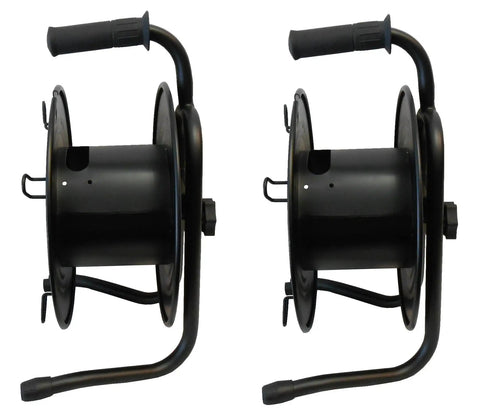 Two Pack Heavy Duty Portable All Metal Cable Reels With Lock Stops Each Reel Holds 722 Feet Of 6mm Cable Total Two Reels Built For Garage Workshop Jobsite Use