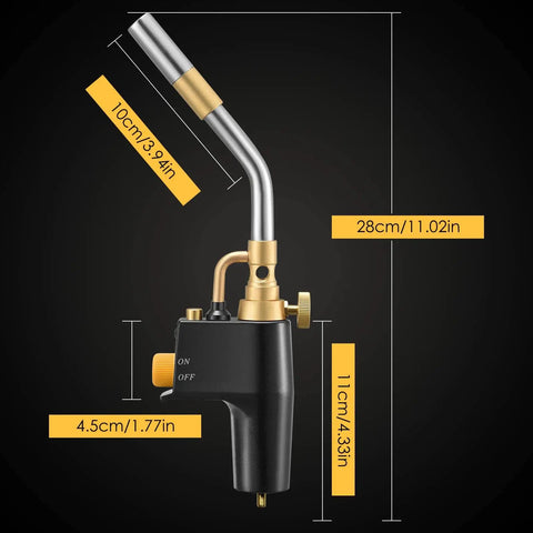 High Intensity Propane Torch Head With Trigger Start For MAP Pro Tanks Portable Soldering And Welding Tool With Dimensions