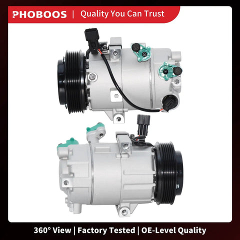 Heavy Duty AC Compressor With Clutch For Hyundai Elantra 2017 To 2020 showing 360-degree view of assembly and connectors.