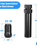 Heavy Duty Black 1/2-20 Lug Nuts Set for Ford Mustang F-150 Explorer Commander Jeep Wrangler Liberty Grand Cherokee Bulge Acorn Spline 1.38 Inch Tall Includes 1 Lug Nut Key and 21 Pieces with dimensions