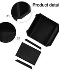 Slick Sliding Center Console Organizer Tray For Tesla Cybertruck 2024 And Up Models, black, two-tier design with smooth surfaces.