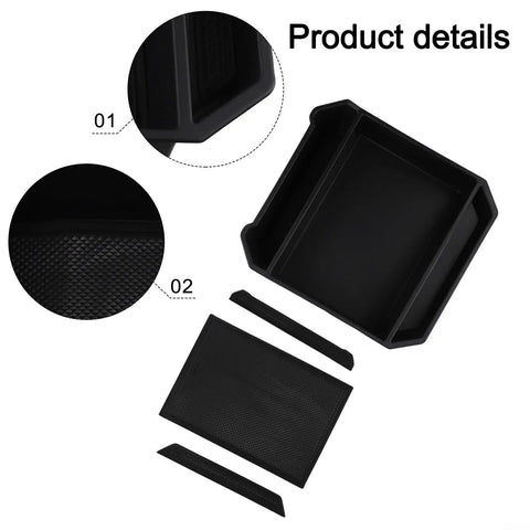 Slick Sliding Center Console Organizer Tray For Tesla Cybertruck 2024 And Up Models, black, two-tier design with smooth surfaces.