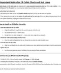 ER collet chuck and nut installation guide with warnings and instructions