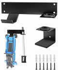 Heavy Duty Wall Mount Jack Stand Rack For Garage And Workshop Stainless Steel Floor Jack Holder With Rust Resistant Build Secure Space Saving Storage For Jack Stands And Trailer Gear Cushioned Pads Included showing components and screws