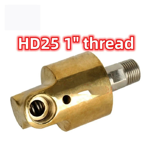 HD25 1" thread brass swivel fitting with leak-proof seal for hose lines, angled view