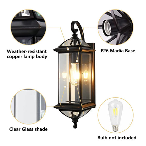 Copper Outdoor Wall Light 20 Inch Oil Rubbed Bronze Anti Rust Exterior Lantern Waterproof Wall Mount with E26 Base
