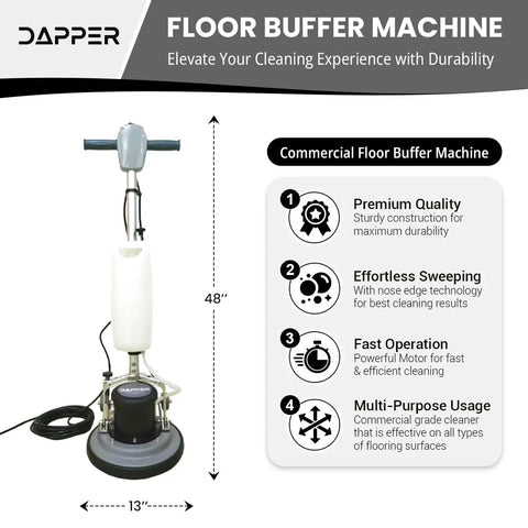 Commercial Grade 13 Inch Floor Buffer And Polisher Machine With Random Orbit Design Made Heavy Duty to crush grime on various surfaces.