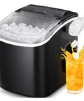 Countertop Ice Maker Portable Bullet Machine Makes Fresh Ice In Minutes with ice cubes and drink ready for use.
