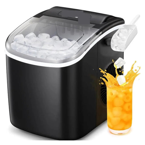 Countertop Ice Maker Portable Bullet Machine Makes Fresh Ice In Minutes with ice cubes and drink ready for use.