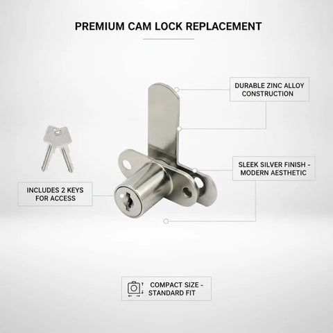 Durable Zinc Alloy Cam Lock for Cabinets and Mailboxes With Silver Finish 16mm Diameter Includes 2 Keys tough replacement