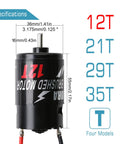 550 Brushed Waterproof 3-Slot Motor For 1/10 RC Car With 12T Pinion showing dimensions and specifications