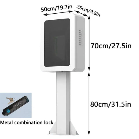 Badass Heavy Duty Electric Vehicle Charger Protection Box Wall Mounted Enclosure features dimensions and a metal combination lock.