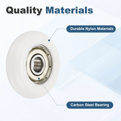 Close-up of 10 Pack 626ZZ Ball Bearing Nylon Guide Pulley Roller Wheel 6x35x8mm with chrome steel and nylon materials.
