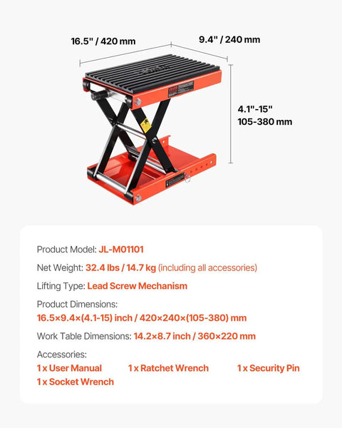 Heavy Duty Motorcycle Lift Stand With 1200 Lbs Capacity, Deepened Anti Slip Rubber, Solid Steel Scissor Jack With Ratchet And Crank
