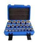 Super Heavy Duty 12 Point Socket Wrench Set Up To 32mm With Locking Storage Box For Torx Hex And Splined Bits, blue case open