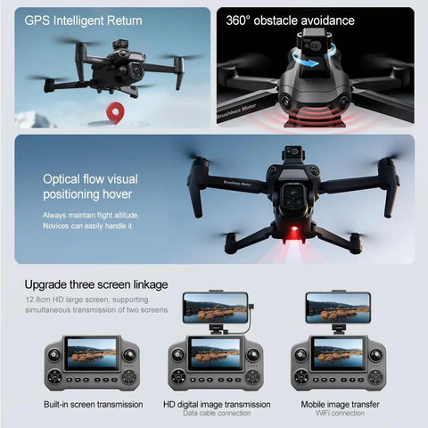 GPS Drone With 8K Camera For Adults, 60 Minute Flight Time, Foldable Quadcopter, showing GPS return, 360° avoidance, HD screen controls
